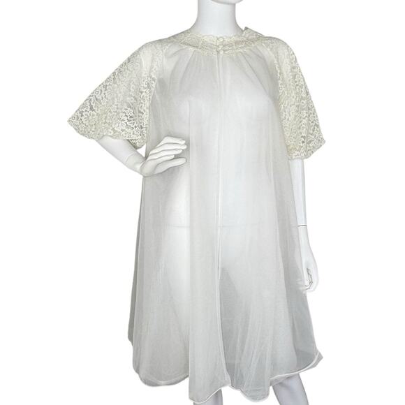 Vintage 60s Vanity Fair Robe Ivory Babydoll Sheer Chiffon Ethereal Nightie Sz M